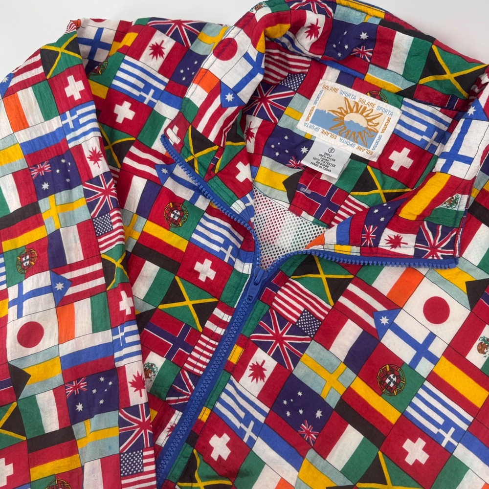 Solare‎ Sporta Flag Print Windbreaker Jacket Women Small Multicolor Vintage 90s